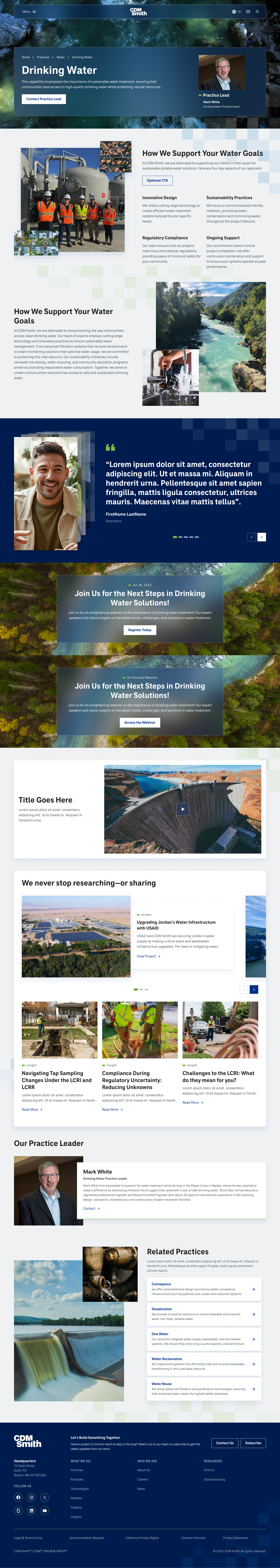 CDM Smith Practice Detail page showing service overview, related projects, and expertise navigation